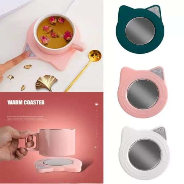 Estuche de taza y calentador kawaii gato rosa, blanco, verde - 1jg - Imagen 2