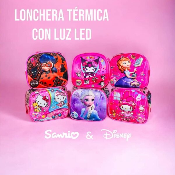 2101-LONCHERA ESCOLAR TERMICA CON LUZ LED PERSONAJES (1PZA)
