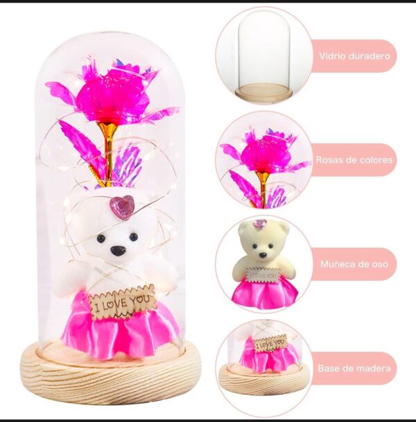 XH0103- ROSA ETERNA CON LUZ LED "BEAR I LOVE YOU" (1 PZA) - Imagen 5