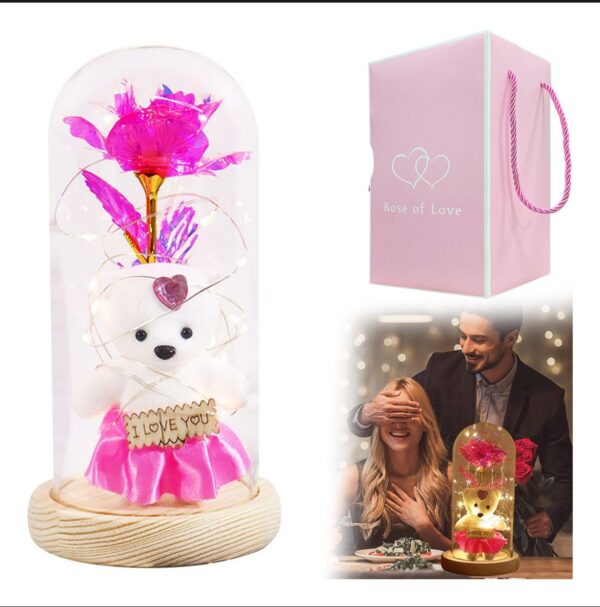 XH0103- ROSA ETERNA CON LUZ LED "BEAR I LOVE YOU" (1 PZA) - Imagen 6