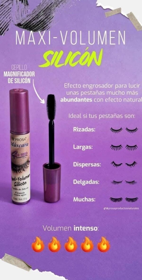JU9095 - MASCARA "PROSA" "MAXI VOLUMEN SILICON" TAPA ROSA (1 PZA)