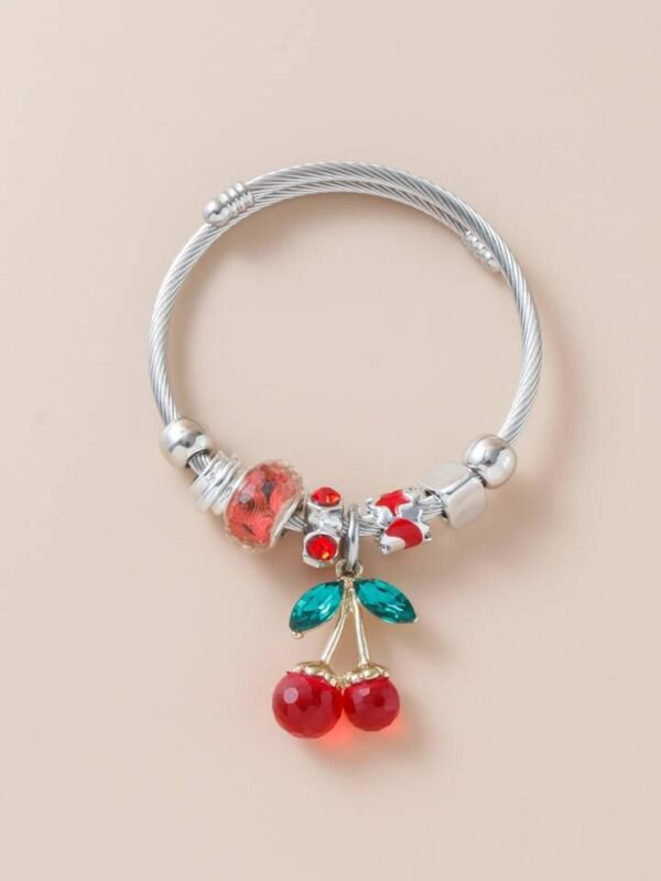 25F-2 - BRAZALETE TIPO PANDORA CHARMS DE CHERRY Y STRAWBERRY POR DECENA (10 PIEZAS) - Imagen 3