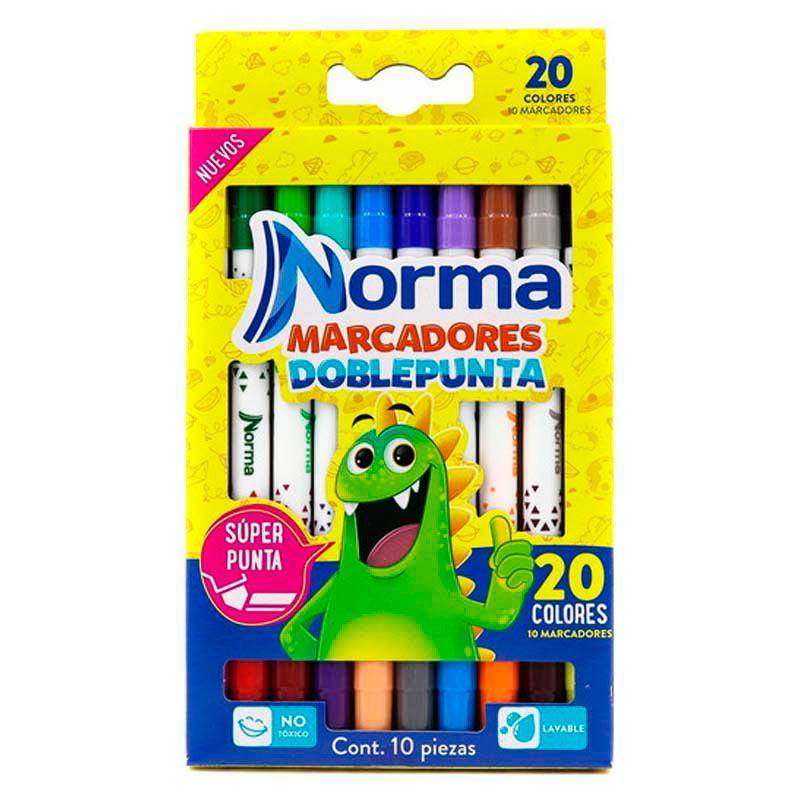 849af32a-e62e-4500-85a7-04dea34e67f5 HM26J-201 - PAQUETE DE 10 MARCADORES "NORMA" DOBLE PUNTA CON 20 COLORES. (1 PZA)