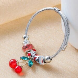 25F-2 - BRAZALETE TIPO PANDORA CHARMS DE CHERRY Y STRAWBERRY POR DECENA (10 PIEZAS)