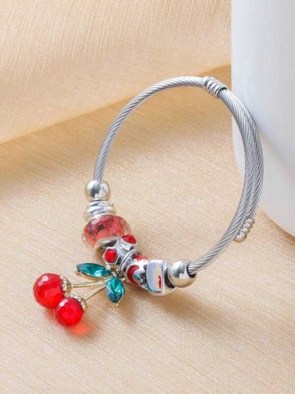 25F-2 - BRAZALETE TIPO PANDORA CHARMS DE CHERRY Y STRAWBERRY POR DECENA (10 PIEZAS)