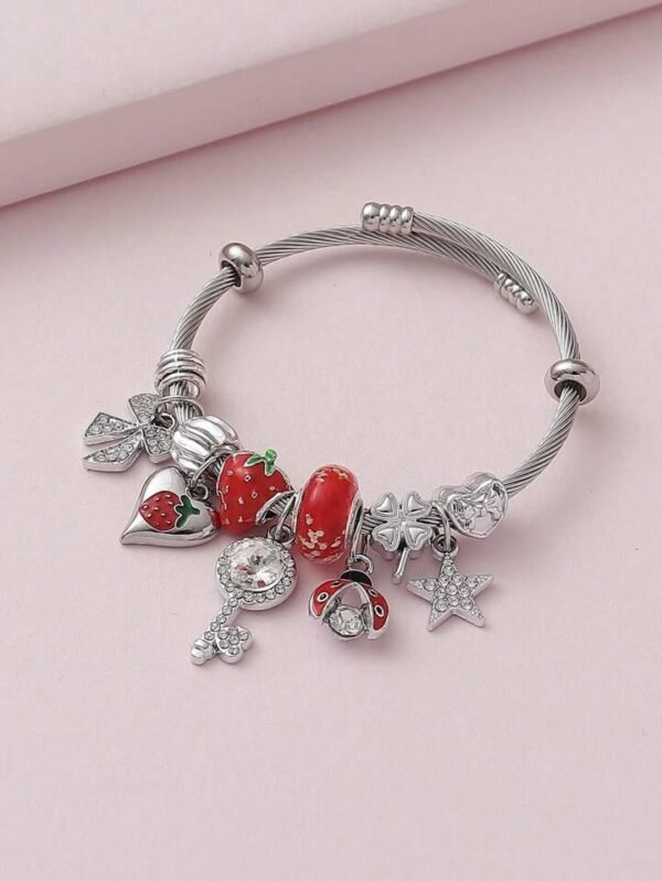 25F-2 - BRAZALETE TIPO PANDORA CHARMS DE CHERRY Y STRAWBERRY POR DECENA (10 PIEZAS) - Imagen 4