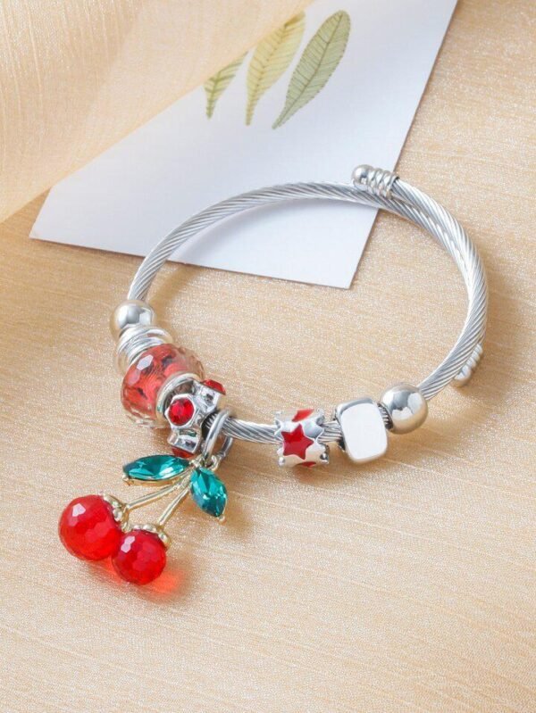 25F-2 - BRAZALETE TIPO PANDORA CHARMS DE CHERRY Y STRAWBERRY POR DECENA (10 PIEZAS) - Imagen 5