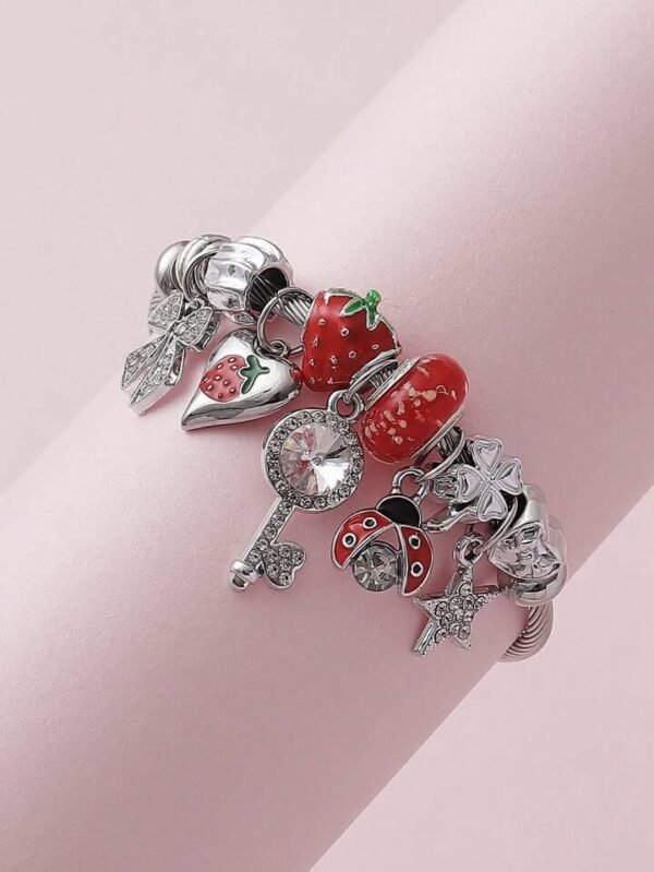 25F-2 - BRAZALETE TIPO PANDORA CHARMS DE CHERRY Y STRAWBERRY POR DECENA (10 PIEZAS) - Imagen 2
