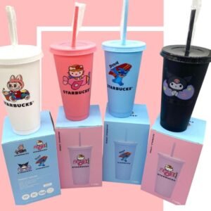 LU1218 - VASO CON POPOTE X "STITCH/KUROMI/KELLO KITTY/LABUBU" (1PZA)
