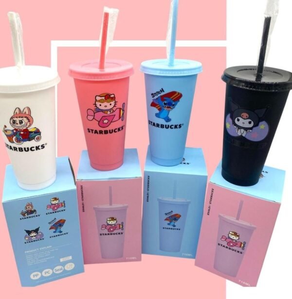 LU1218 - VASO CON POPOTE X "STITCH/KUROMI/KELLO KITTY/LABUBU" (1PZA)