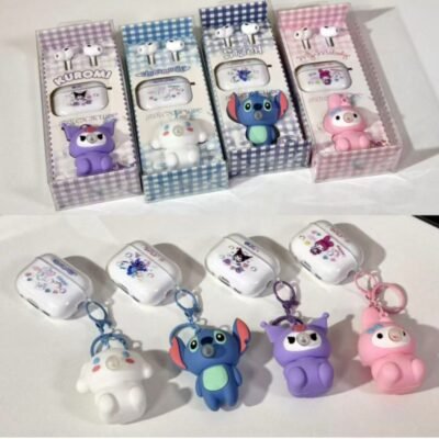 90708 - AUDIFONOS TIPO AIRPODS CON LLAVERO PUSH UP DE PERSONAJES (1 PZA)