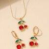 25LT-100 - SET DE 12 JUEGOS DE COLLAR CON ARETES CHERRY Y STRAWBERRY FASHION (1 SET)
