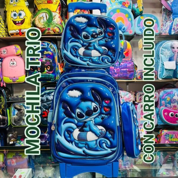 LU9387A - TRIO ESCOLAR DE MOCHILA DE PRIMARIA CON CARRITO X PERSONAJES (1 PZA)