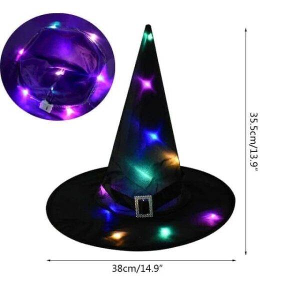 IMG_0631 BR90 - SOMBRERO CON LUZ LED DE BRUJA/BRUJO POR TERCIA (3 PIEZAS)