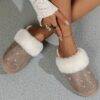 JYD-40 - PANTUFLAS TIPO UGG CON DECORACIÓN DE DIAMANTES (1 PZA)