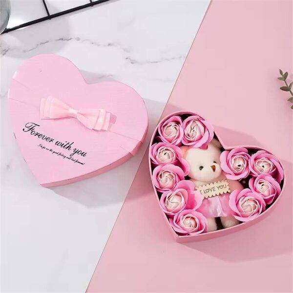 7637 - 🐻🌸CAJA METALICA EN FORMA 𝐂𝐎𝐑𝐀𝐙𝐎𝐍 𝐂𝐎𝐍 𝐎𝐒𝐎 𝐘 9 𝐑𝐎𝐒𝐀𝐒🌸🐻(1 PZA)