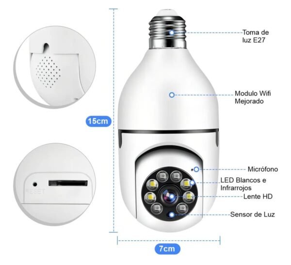 LU88307 - CAMARA DE SEGURIDAD TIPO FOCO 360º CON WIFI (1 PZA)