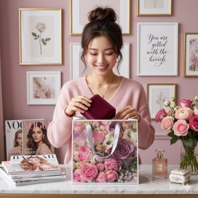 BR11 - BOLSA DE REGALO CON ESTAMPADO DE FLORES POR DECENA (1 DECENA)