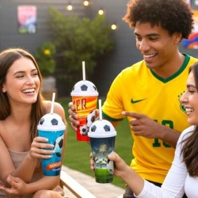 LU99008 - VASO FUTBOLERO CON TAPA EN FORMA DE BALON (1 PZA)