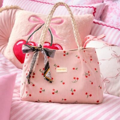 LU88615 - BOLSA "FASHION" DE PANA "CHERRY y STRAWBERRY" CON LISTON (1 PZA)