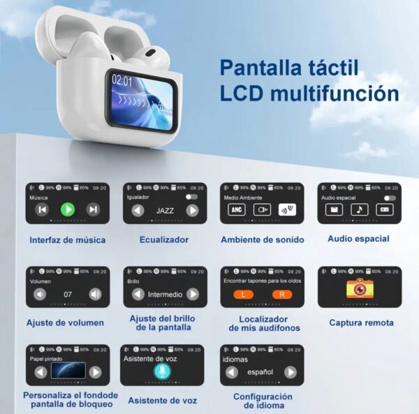 20 - AUDIFONOS "AIRPODS" "A9 PRO" CON PANTALLA TACTIL (1 PZA)