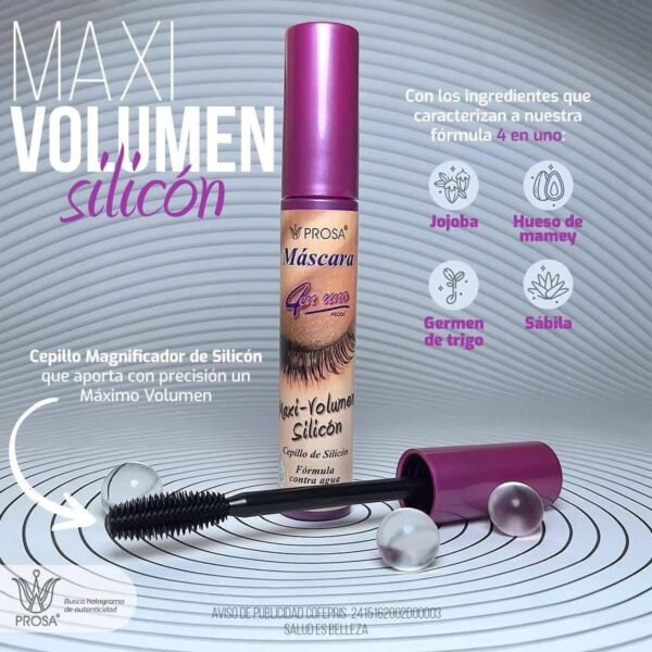 15191 - MASCARA "MAXI-VOLUMEN SILICON" x "PROSA" TAPA ROSA (1 PZA)