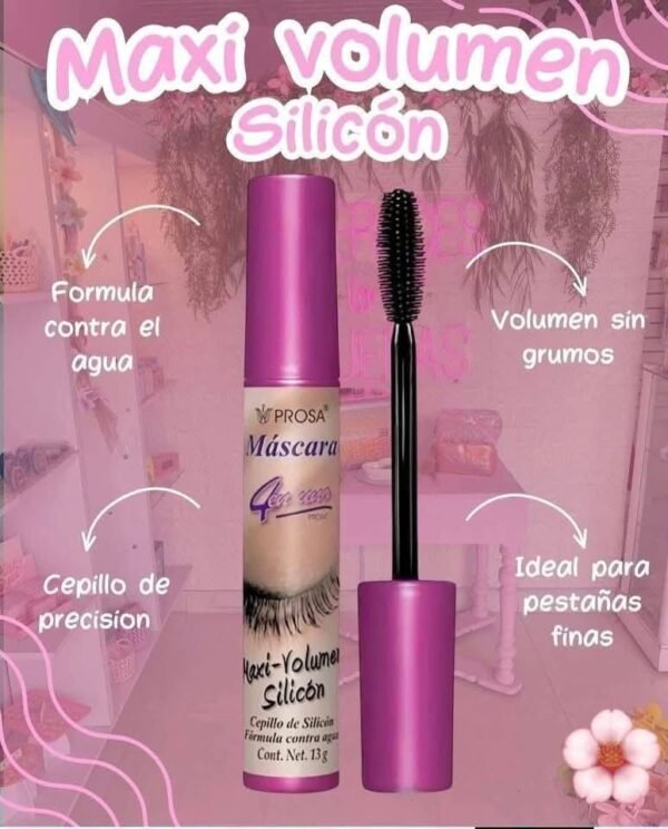 15191 - MASCARA "MAXI-VOLUMEN SILICON" x "PROSA" TAPA ROSA (1 PZA)