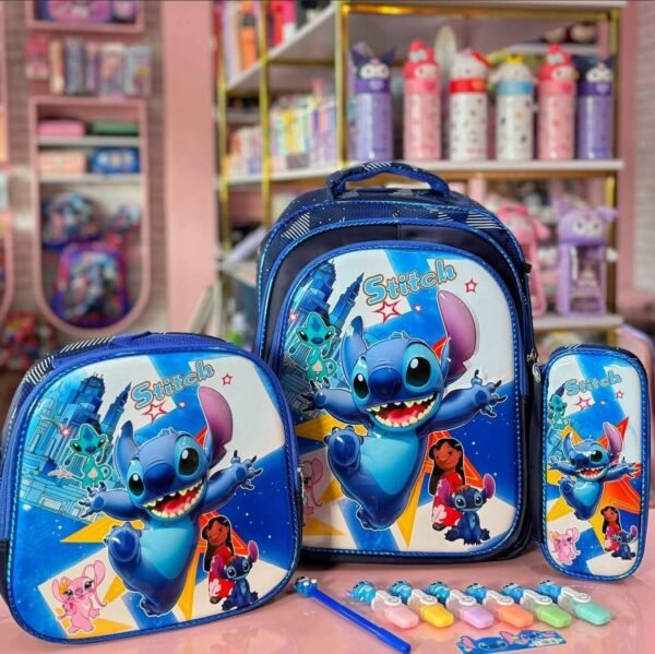 S16-2606 - TRIO ESCOLAR DE MOCHILA PARA PRIMARIA CON LUZ LED x "PERSONAJES" (1 TRIO)