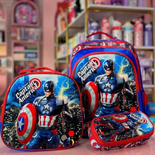 S16-2606 - TRIO ESCOLAR DE MOCHILA PARA PRIMARIA CON LUZ LED x "PERSONAJES" (1 TRIO)