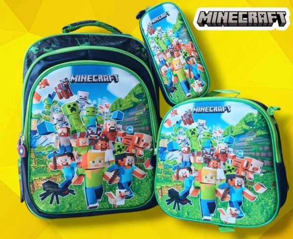 S16-2606 - TRIO ESCOLAR DE MOCHILA PARA PRIMARIA CON LUZ LED x "PERSONAJES" (1 TRIO)