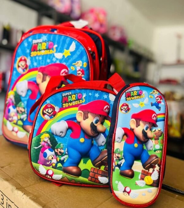 S16-2606 - TRIO ESCOLAR DE MOCHILA PARA PRIMARIA CON LUZ LED x "PERSONAJES" (1 TRIO)