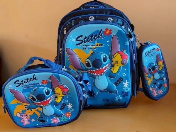 S16-2606 - TRIO ESCOLAR DE MOCHILA PARA PRIMARIA CON LUZ LED x "PERSONAJES" (1 TRIO)
