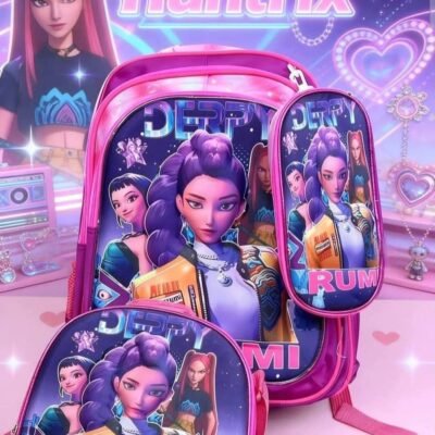S16-2606 - TRIO ESCOLAR DE MOCHILA PARA PRIMARIA CON LUZ LED x "PERSONAJES" (1 TRIO)