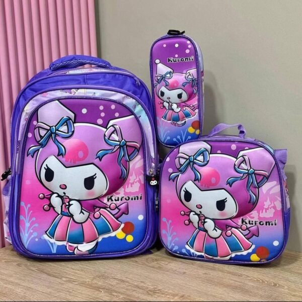 S16-2606 - TRIO ESCOLAR DE MOCHILA PARA PRIMARIA CON LUZ LED x "PERSONAJES" (1 TRIO)