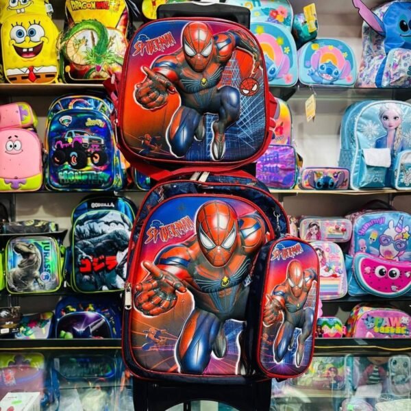 MT-6325 - TRIO ESCOLAR DE MOCHILA PARA PRIMARIA CON LUZ LED y COMPARTIMIENTO PARA CARRITO x "PERSONAJES" (1 TRIO)