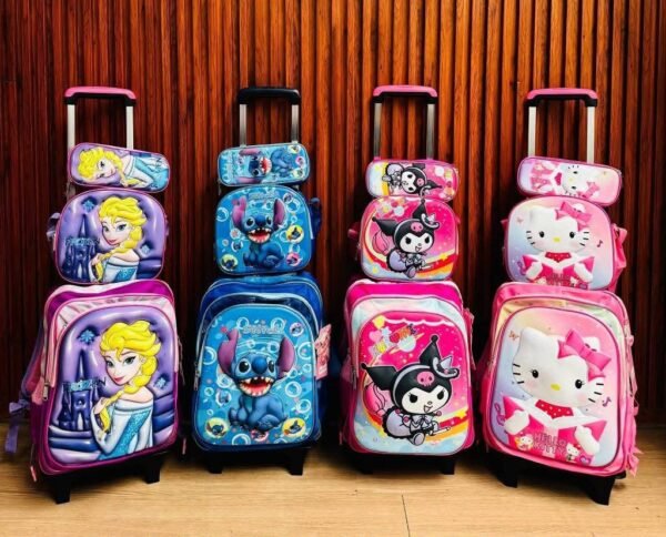 MT-6325 - TRIO ESCOLAR DE MOCHILA PARA PRIMARIA CON LUZ LED y COMPARTIMIENTO PARA CARRITO x "PERSONAJES" (1 TRIO)