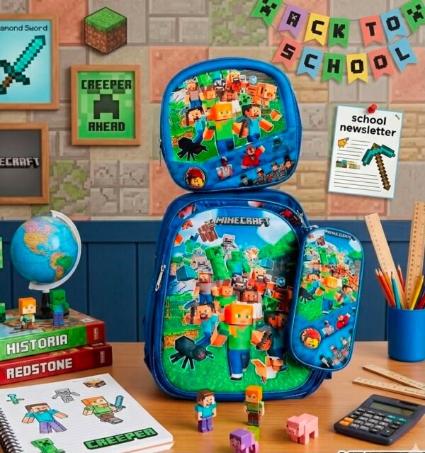 MT-6325 - TRIO ESCOLAR DE MOCHILA PARA PRIMARIA CON LUZ LED y COMPARTIMIENTO PARA CARRITO x "PERSONAJES" (1 TRIO)