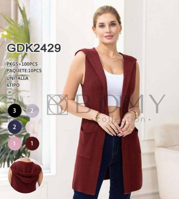 GDK2429- CHALECO LARGO DE PUNTO PARA DAMA. (1 PZA)