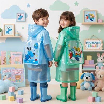310282 - IMPERMEABLE KAWAII "KIDS" CON BOLSA POR TERCIA (3 PIEZAS)