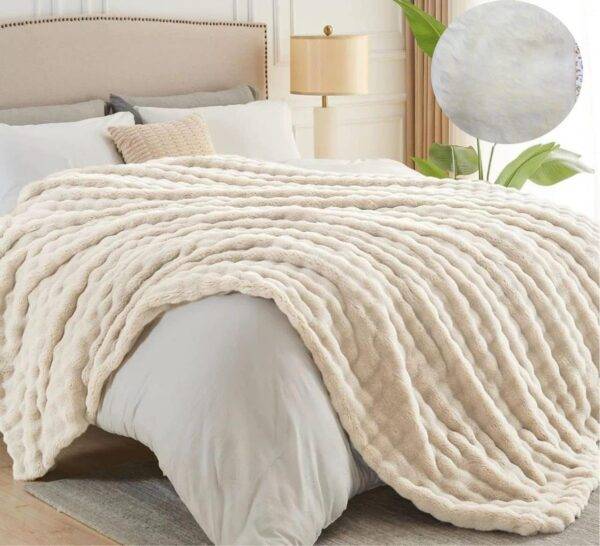 MT3073- FRAZADA KING SIZE TIPO PELO DE CONEJO. (1 PZA) 🐰