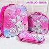 MT-6328- TRIO ESCOLAR DE MOCHILA PARA KINDER CON LUZ LED Y COMPARTIMIENTO PARA CARRITO x "PERSONAJES". (1 TRIO)