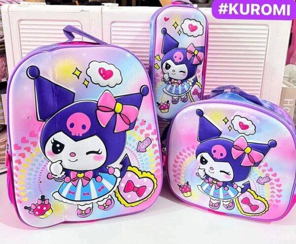 MT-6328- TRIO ESCOLAR DE MOCHILA PARA KINDER CON LUZ LED Y COMPARTIMIENTO PARA CARRITO x "PERSONAJES". (1 TRIO)