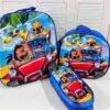 MT-6328- TRIO ESCOLAR DE MOCHILA PARA KINDER CON LUZ LED Y COMPARTIMIENTO PARA CARRITO x "PERSONAJES". (1 TRIO)