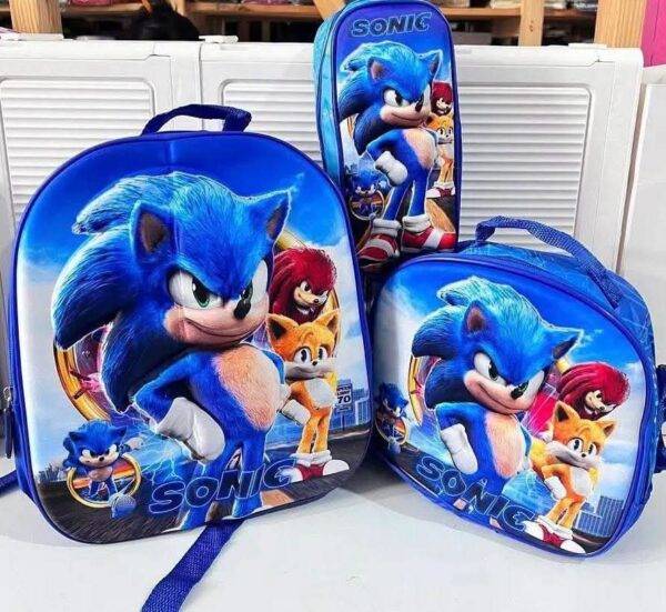MT-6328- TRIO ESCOLAR DE MOCHILA PARA KINDER CON LUZ LED Y COMPARTIMIENTO PARA CARRITO x "PERSONAJES". (1 TRIO)