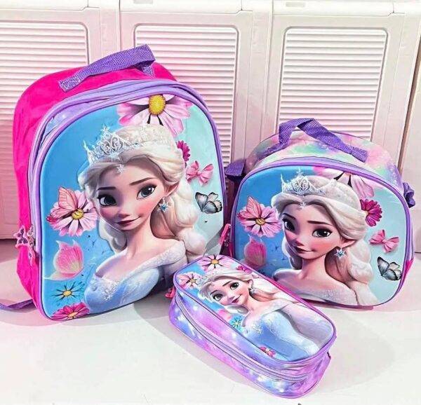 MT-6328- TRIO ESCOLAR DE MOCHILA PARA KINDER CON LUZ LED Y COMPARTIMIENTO PARA CARRITO x "PERSONAJES". (1 TRIO)