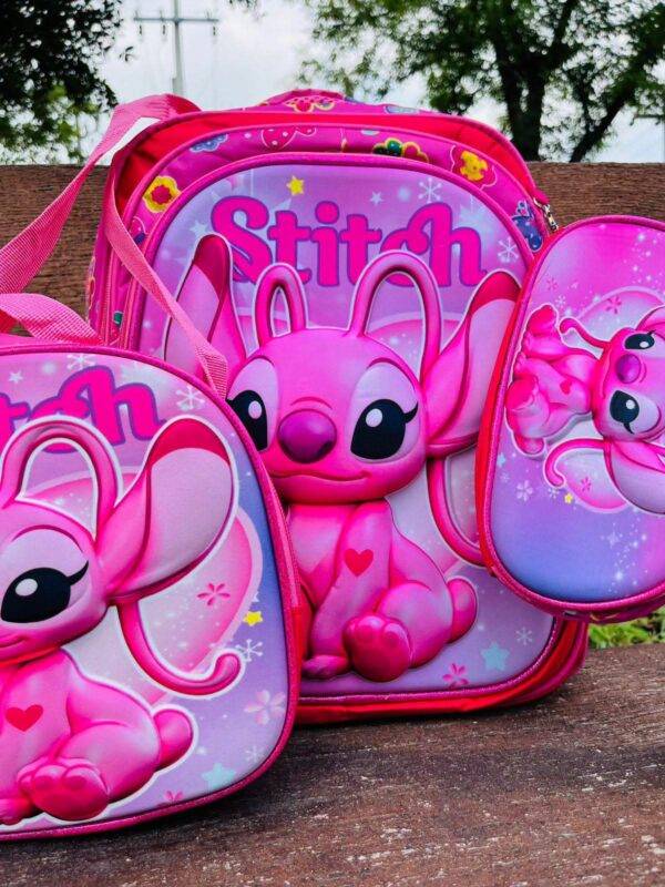 MT-6328- TRIO ESCOLAR DE MOCHILA PARA KINDER CON LUZ LED Y COMPARTIMIENTO PARA CARRITO x "PERSONAJES". (1 TRIO)