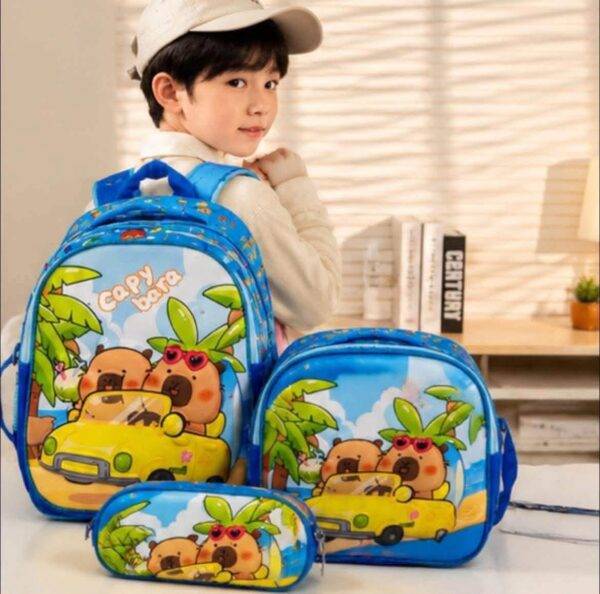 31625 - TRIO ESCOLAR DE MOCHILA PARA PRIMARIA CON LUZ LED y COMPARTIMENTO PARA CARRITO x "CAPIBARA" (1 TRIO)