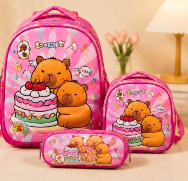 31625 - TRIO ESCOLAR DE MOCHILA PARA PRIMARIA CON LUZ LED y COMPARTIMENTO PARA CARRITO x "CAPIBARA" (1 TRIO)