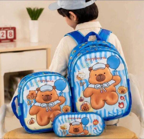 31625 - TRIO ESCOLAR DE MOCHILA PARA PRIMARIA CON LUZ LED y COMPARTIMENTO PARA CARRITO x "CAPIBARA" (1 TRIO)