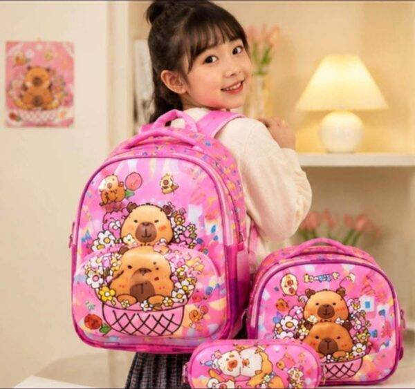 31625 - TRIO ESCOLAR DE MOCHILA PARA PRIMARIA CON LUZ LED y COMPARTIMENTO PARA CARRITO x "CAPIBARA" (1 TRIO)
